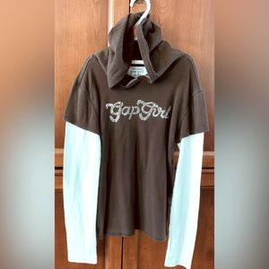 Gap cotton sweatshirt hoodie long sleeves brown & beige sparkling logo 14 - 16